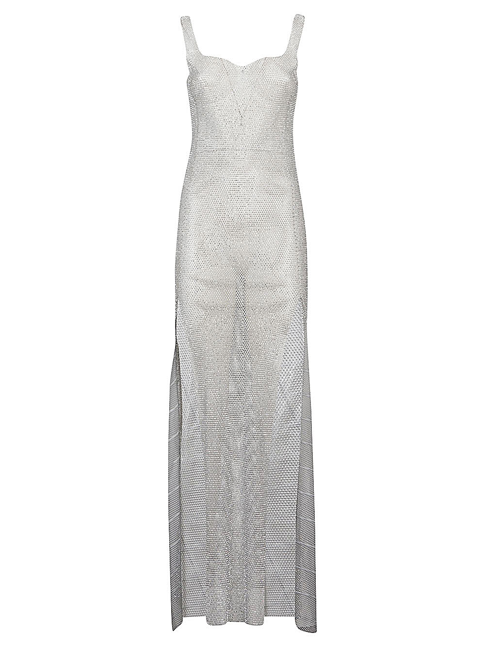 MAXISUNDRESSSILVERWHITESTONE 슬리브리스 롱 드레스